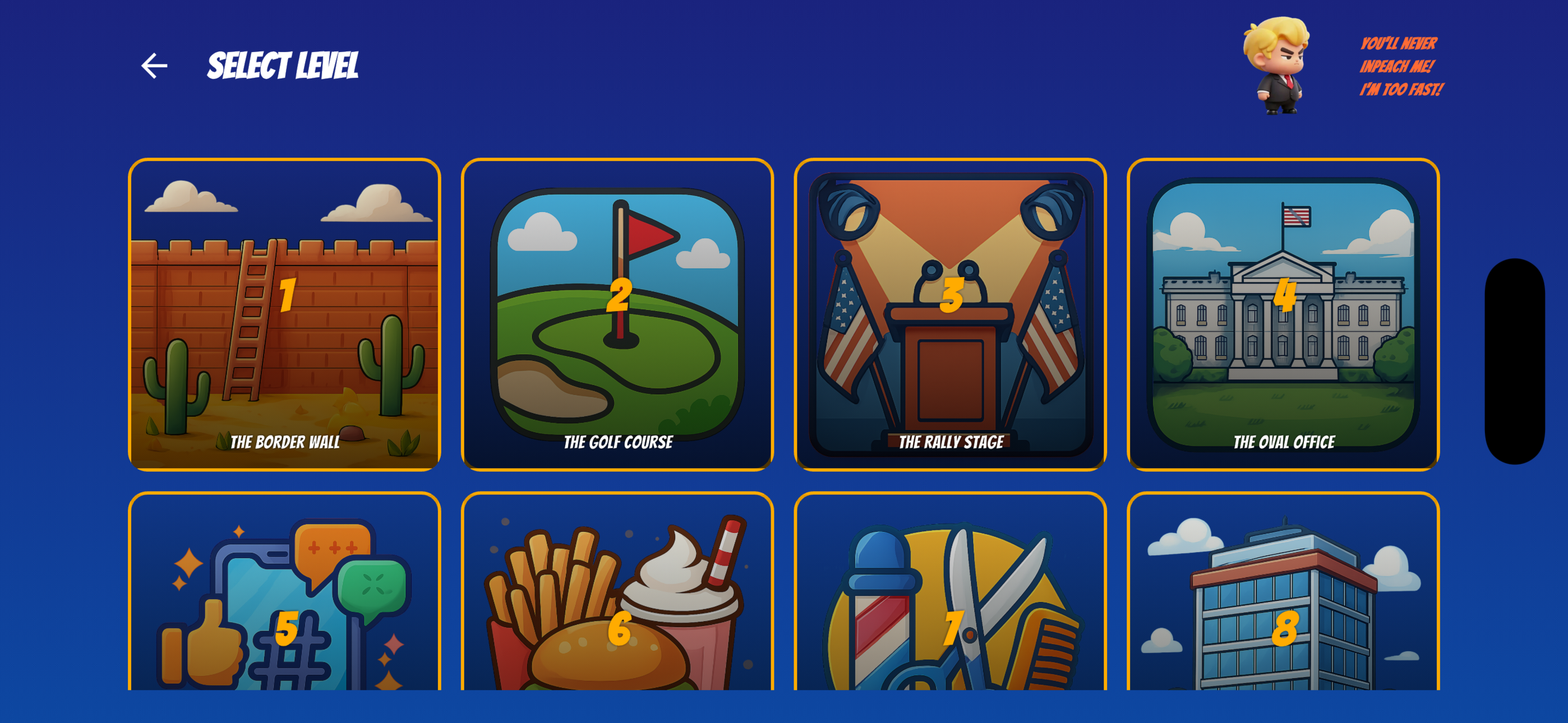 Level select - 12 satirical levels